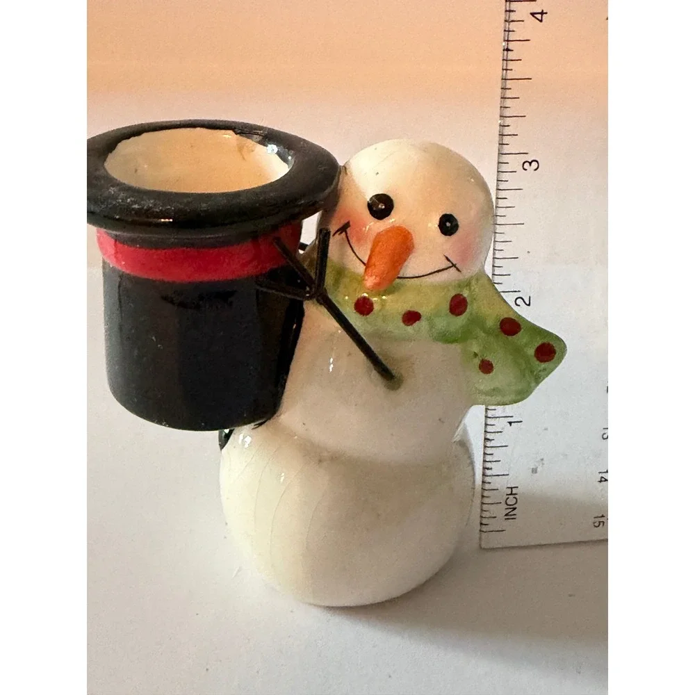 Ceramic Snowman Candle Holder Figurine Black Top‎ Hat Holiday Decor